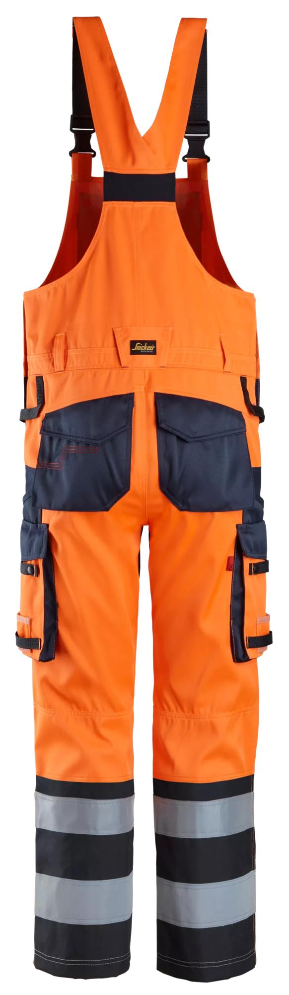 Snickers ProtecWork, Bib & Brace Trousers Reinforced Front of Leg, High-Vis Class 2