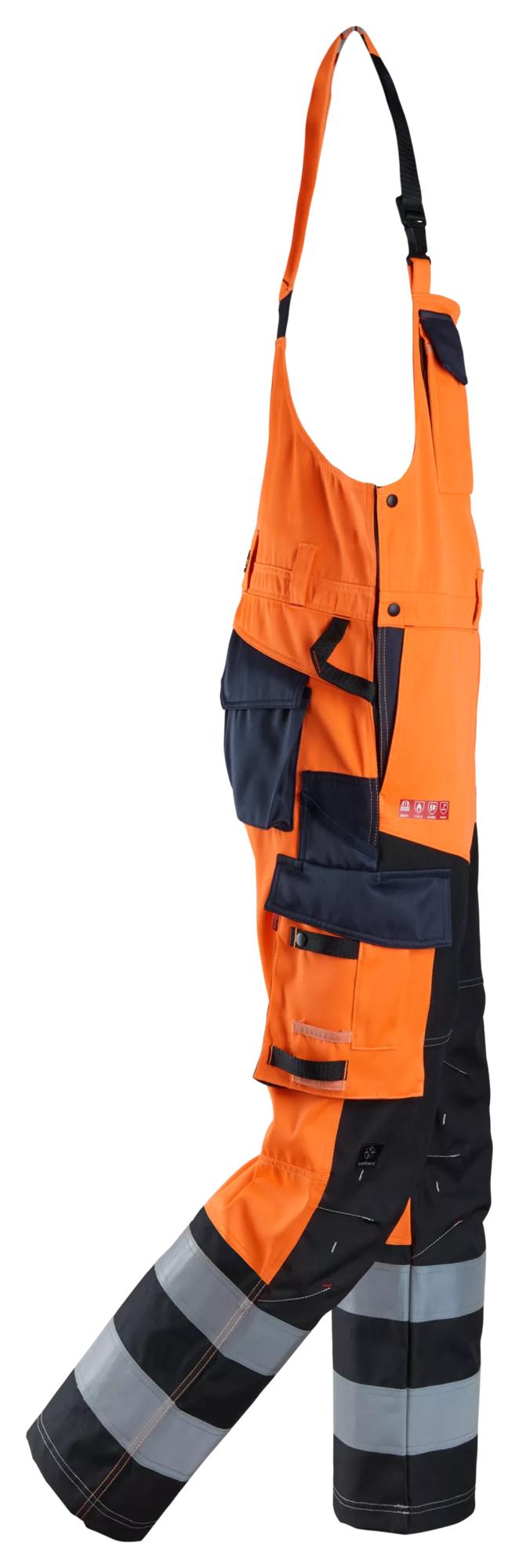 Snickers ProtecWork, Bib & Brace Trousers Reinforced Front of Leg, High-Vis Class 2